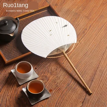 

Bamboo Handmade Fun Artistic Round Silk Fan Bamboo Palm-leaf Fan Summer Round Fan Old Craft Classical Paper Fan Japanese Cloth