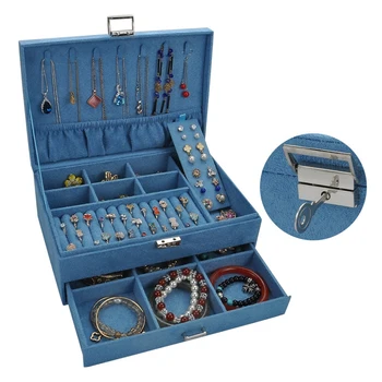 

Fashion Velvet Jewelry Box Multi-Layer Earring Storage Box 2 Layer Jewelry Storage Box High-End Suitcase