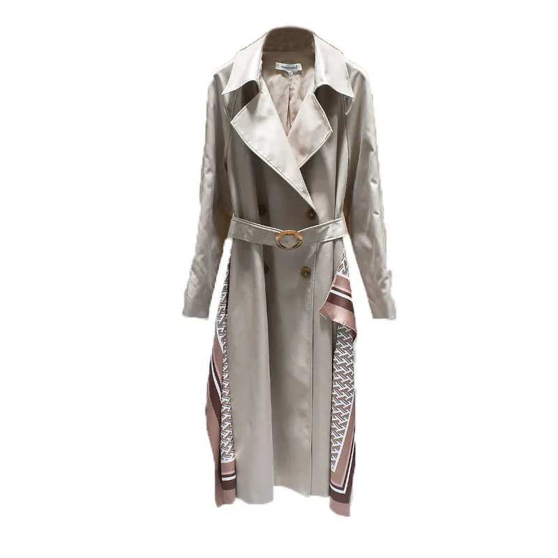 

Long windbreaker jacket with double-breasted waistband printing for autumn women's wear in 2019