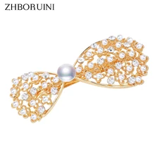 ZHBORUINI, новинка, жемчужные бусины, заколка для волос для женщин, натуральный пресноводный жемчуг, ювелирное изделие, заколка ручной работы, милая заколка для волос с бантом, аксессуары