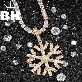 

THE BLING KING Custom Christmas Tree Snowflakes Necklace Hip Hop Full Iced Out Cubic Zirconia gold plated CZ Stone