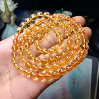 

6.5mm Genuine Natural Yellow Citrine Gemstone Crystal Clear Round Beads Women Bracelet Wealthy Stone Best Birthday Gift AAAAA