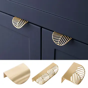 Leaf Shape Furniture Kitchen Cabinet Wardrobe Drawer Pull Knob Brass Door Handle Durable Easy Installation