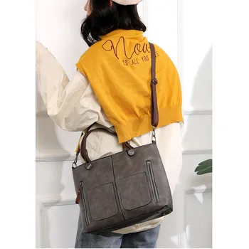 

Retro PU Leather Women Shoulder Bag Female Causal Totes for Daily Shopping Handbag