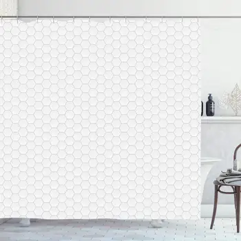 

Shower Curtain Set with Hooks 72x78 Inches Effects Geometric Hexagonal Gray Pattern Structure Texture Chain Cell Grid Abstract