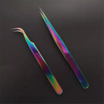 

Stainless Steel Anti-Static Eyelash Extensions Styling Rainbow 1pcs Curved Straight Tweezers Remover Manicure Makeup Nail Tools