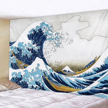 

Cartoon wave sea water Printed Tapestry Decorative Mandala Tapestry Indian Home Decor Big Hippie Wall Hanging Blanket