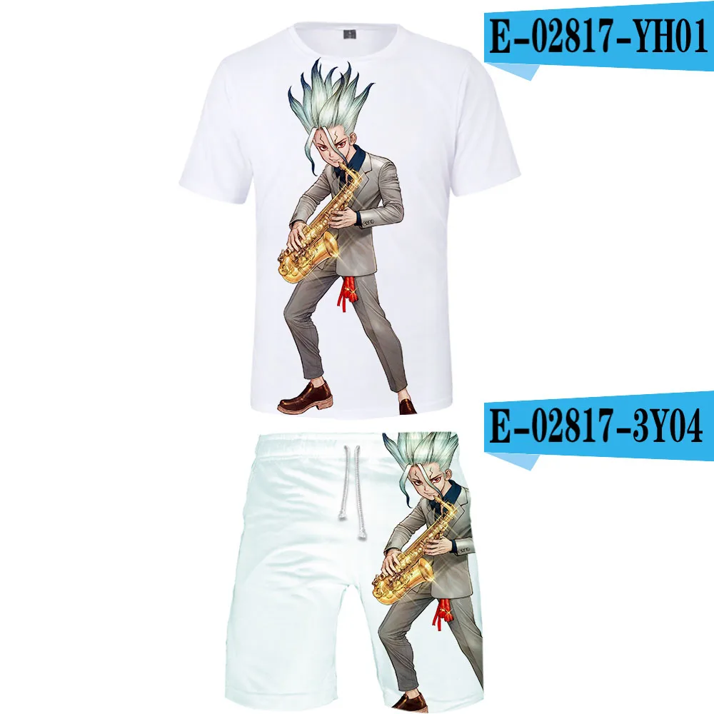 Набор футболок Dr. stone Harajuku футболка и шорты Мужская одежда уличная Harajuku шорты рукав K поп улицы горячая распродажа - Цвет: 3D