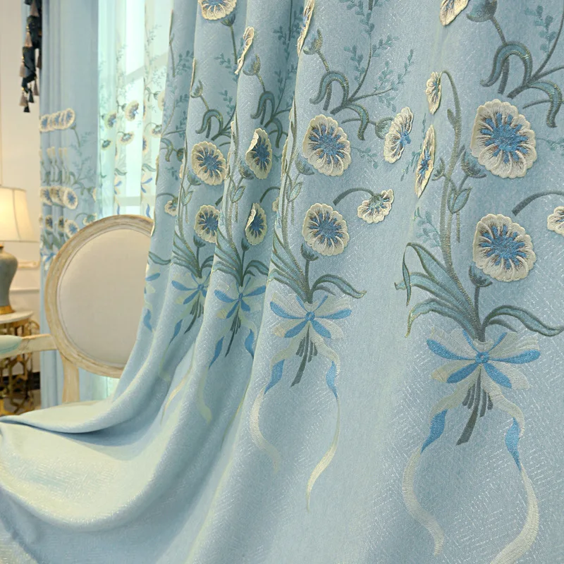 

Modern Minimalist Curtain for Living Room Bedroom European Style Embroidered Chenille Linen Blackout Curtains Custom