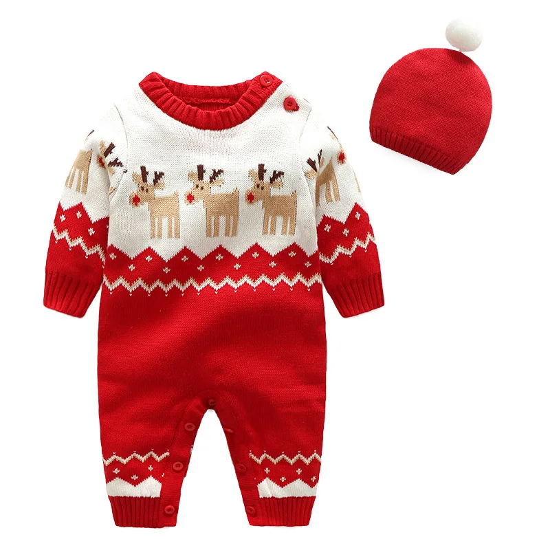 Рождественский костюм для новорожденных мальчиков; маскарадный костюм Санта-Клауса; Одежда для маленьких девочек; Подарочный комплект для малышей; утепленное боди с капюшоном для малышей; Сезон Зима; 2 года - Цвет: White-Warm Sweater