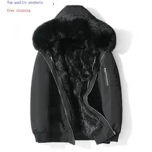 Пальто из кроличьего меха, зимняя куртка, Мужская короткая парка, пальто из натурального меха, Воротник из натурального Лисьего меха, теплая парка Veste Cuir Homme 19885 YY1360
