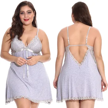 

Women sleep dress Lace Plus Size Bow V-Neck Backless Sexy Lingerie Sleepwear Women Nightgowns sexy nightwear gecelik