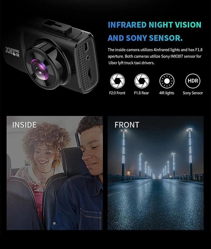 QPLOVE, новинка, 2 дюйма, HD, Автомобильный видеорегистратор, 3 объектива, Wi-Fi, видеорегистратор, двойной, 1080P и gps, с функцией супер ночного видения, g-сенсор, автомобильная камера