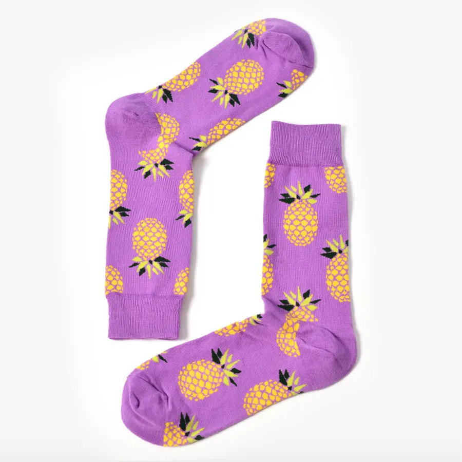 Pineapple purple Красочные милые носки с фруктовым узором для женщин забавные вишневые лимон ананас узорные повседневные Хлопковые женские носки 1 упаковка - Цвет: Pineapple purple