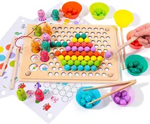 

Magnetic Fishing Game Clip Beads Game Board Game, Wooden Montessori Toy Educational Preschool Learning Memory Toy