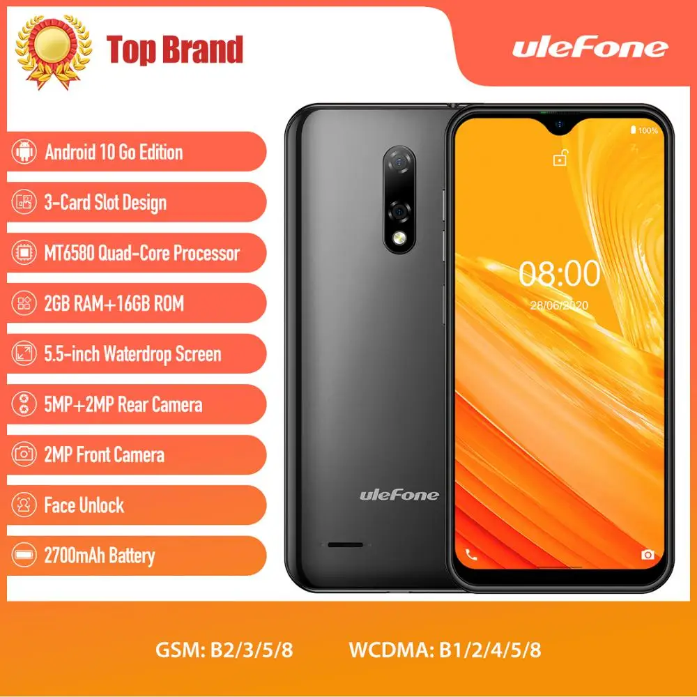 Чехол накладка Ulefone Note 8 смартфон Android 10 в виде капли воды Экран 4 ядра 2 ГБ + 16 Гб 5
