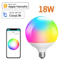 

HomeKit WiFi Smart G120 Globe Bulb RGB+CW+WW Dimmable 18W 1980Lm LED Light Lamp 100~240V Works with Alexa Google Alice Siri