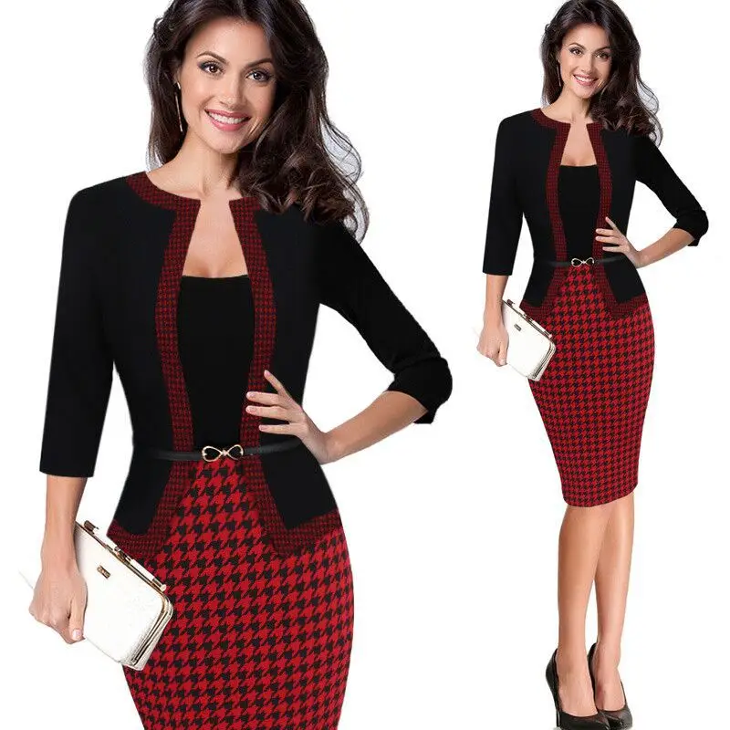 Nice Forever One Piece Faux Jacket Brief Elegant Patterns Work Dress Office Bodycon Female 3 4 Or Full Sleeve Sheath Dress Dresses Aliexpress
