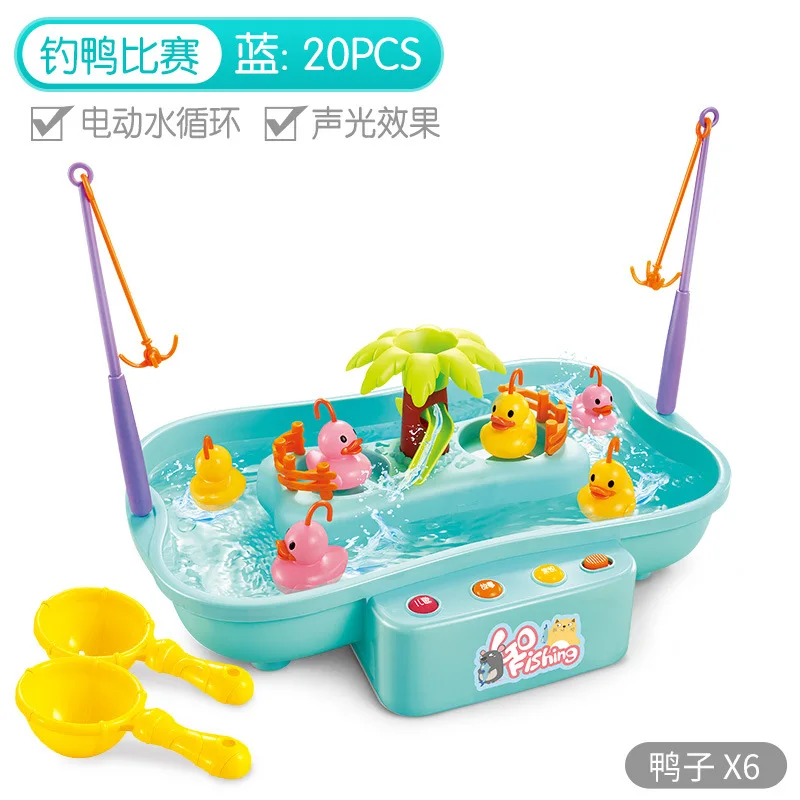 

20 PCs Mini Rotating Fishing Duck Game Set (Electric Double Color Light And Sound No Pack Electric 3 Capsules AA)