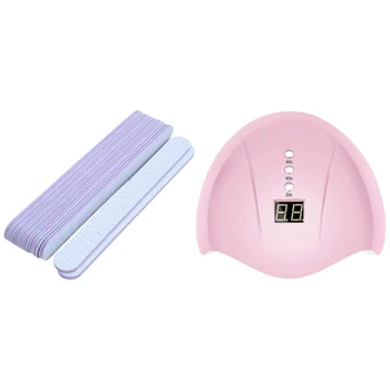 

10x Nail Files Double Sided 180/100 Grit GREY Straight Emery Board & 1x Mini 5B 36W 12Leds Led Nail Dryer Uv Lamp Light