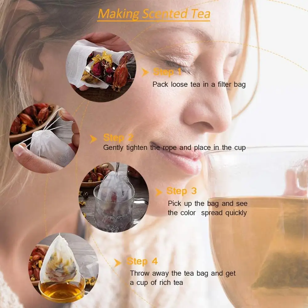 Disposable Tea Bags Filter Bags for Tea Infuser with String Heal Seal Food Grade Non-woven Fabric Spice Filters Teabags 100 Pcs disposable tea bags disposable tea filter bags