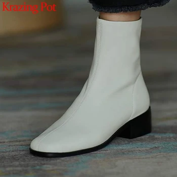 

Krazing Pot cow leather zipper keep warm winter med heels fashion women French romance British vintage design ankle boots L38