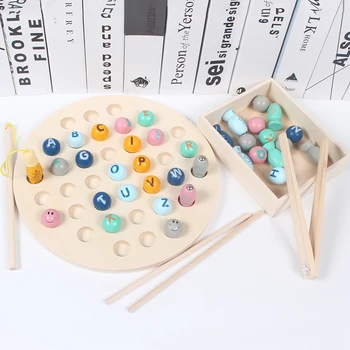 

Child Wooden Toys Kids Early Educational Toys Clip Beads Fishing Multi-functional Learning Alphabet Toy For Children Montessori