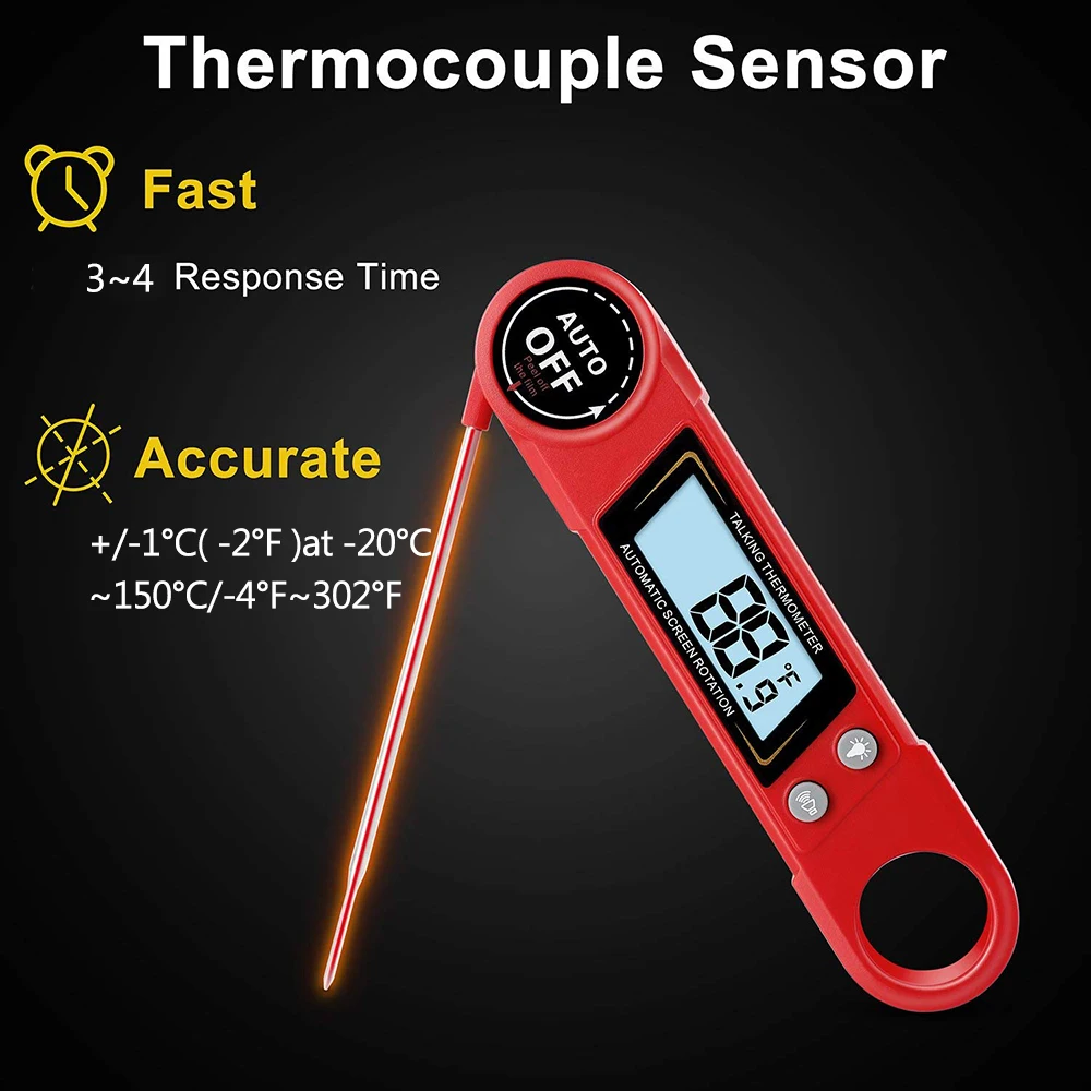 digital thermometer Waterproof Digital Instant Read Meat Thermometer Voice Report for Kitchen Cooking Oil Food BBQ Grill