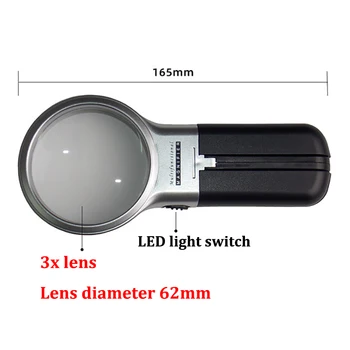 

Handheld 3X Illuminated Magnifier Microscope Magnifying Glass Aid Reading for Seniors loupe Jewelry Repair Tool With 2 LED