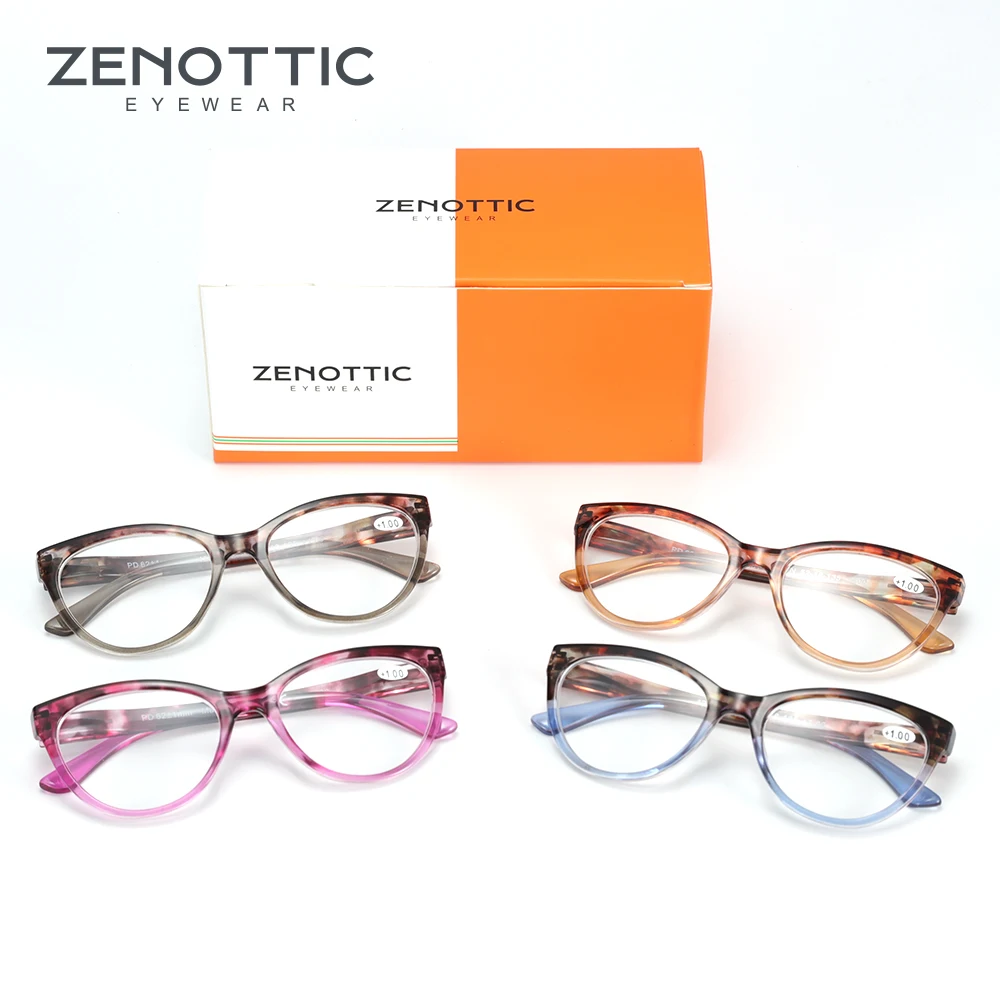 ZENOTTIC очки для чтения «кошачий глаз» Женские винтажные прозрачные очки для глаз дальнозоркость 4 в 1 посылка очки для чтения Новинка 420001