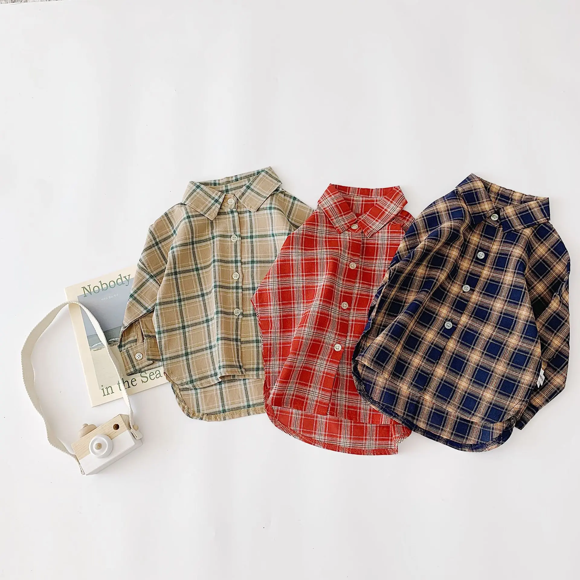 Spring Autumn Unisex Kids Fashion Plaid Shirts Long Sleeve Cotton Casual Tops Baby Girls Blouses Toddlers Kids Clothes LZ565