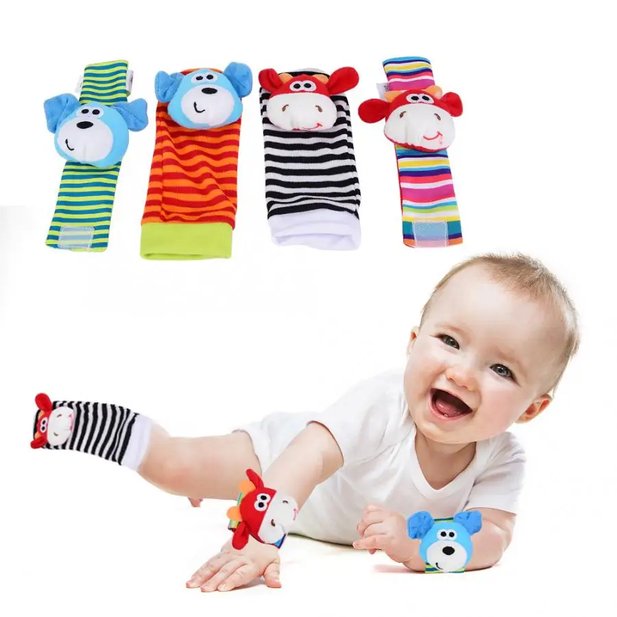 Мультфильм животных детские погремушки игрушки мягкие плюшевые игрушки новорожденный кукла для детской кроватки со звуком погремушка игрушка браслет-погремушка полосы и носки