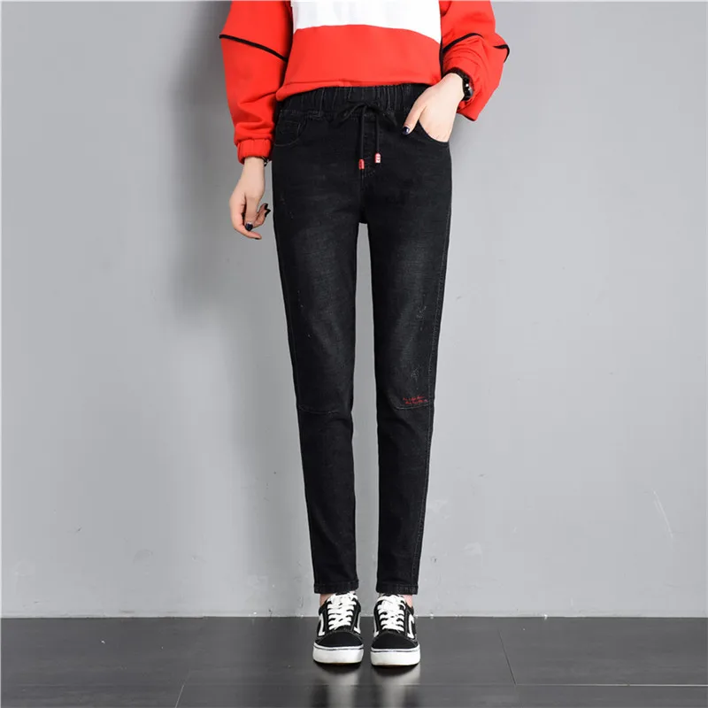 WKOUD Women Fleece Jeans Sexy Winter Denim Harem Pants Fashion Thicken Warm Streetpants Female Skinny Jeans Pants P9155