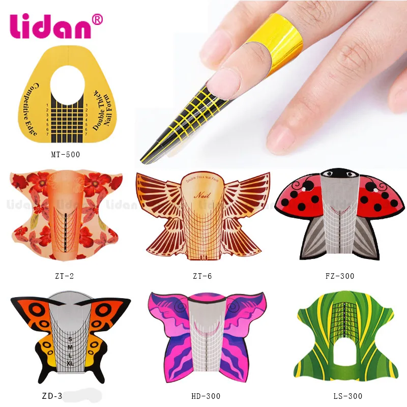 100 Sheet Nail Paper Tray Butterfly Pattern Acrylic French Tips Gel Extension Tray Sticker Guide Nail Art Self-Adhesive Forms