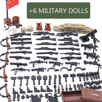 

6pcs Soviet Military Ww2 Soldier Army MiniFigure Building Blocks Battle of Moscow Weapon Guns Bricks Toys for Children Gifts