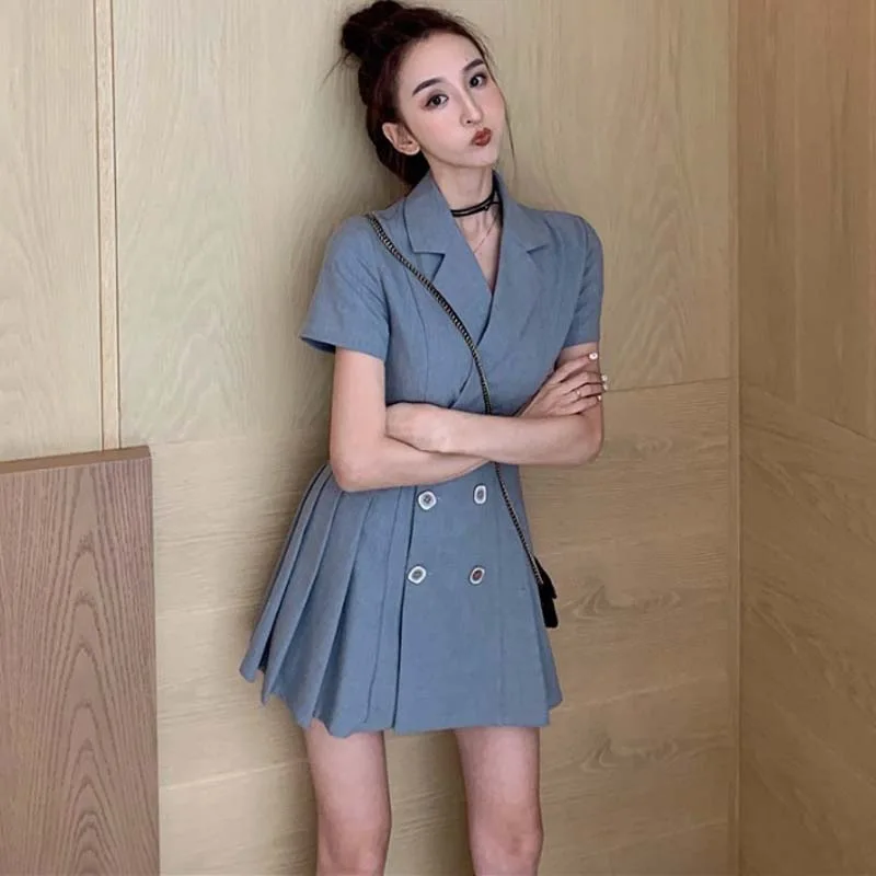 

French Platycodon Grandiflorum Skirt Summer Hong Kong Style Retro CHIC Versatile Waist Hugging Small Suit Coat Women's Pleated S