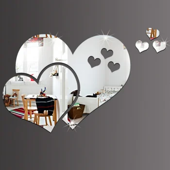

3D Acrylic Love Heart Mirror Wall Sticker Kitchen Bathroom Tiles Wall Sticker Mirror Stick On Decal Home DIY Love Craft Decor