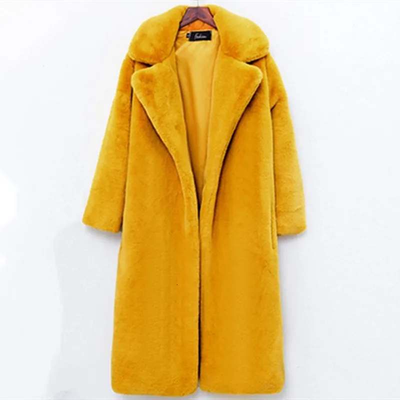 Зимнее женское пальто из искусственного меха норки, Женская куртка из искусственной кожи, длинная розовая парка Manteau Fourrure, модные меховые пальто - Цвет: yellow