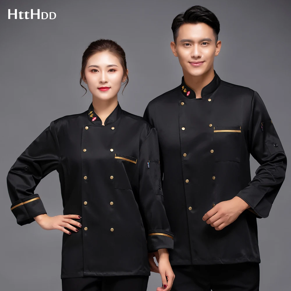 

customizable High quality chef cooking uniform restaurant breathable chef uniform long sleeve chef uniform Neckline embroidery
