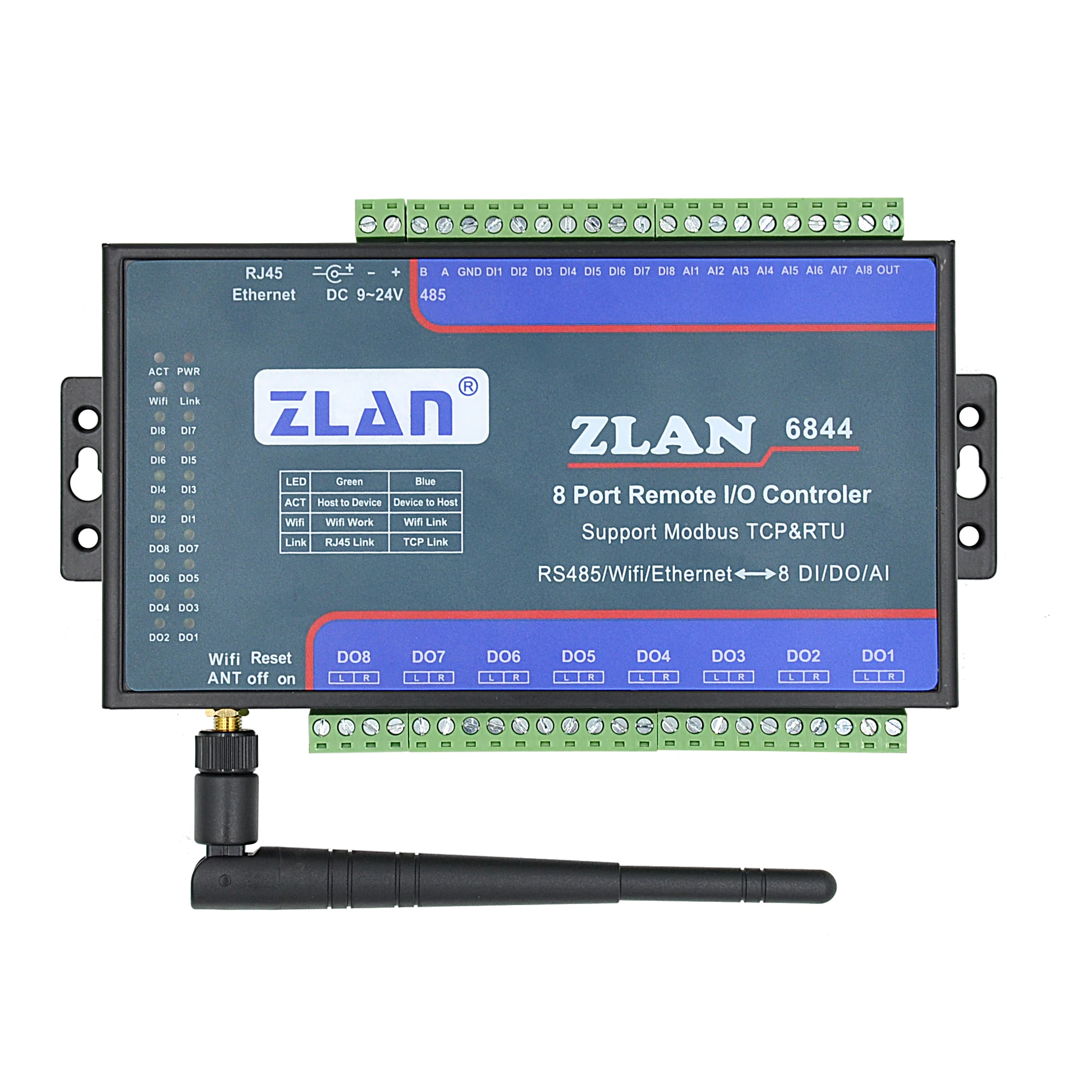 Модуль ZLAN6844 8 каналов Wi Fi + LAN Modbus TCP RTU i/o удаленный контроллер IO DO AI сбора данных| |