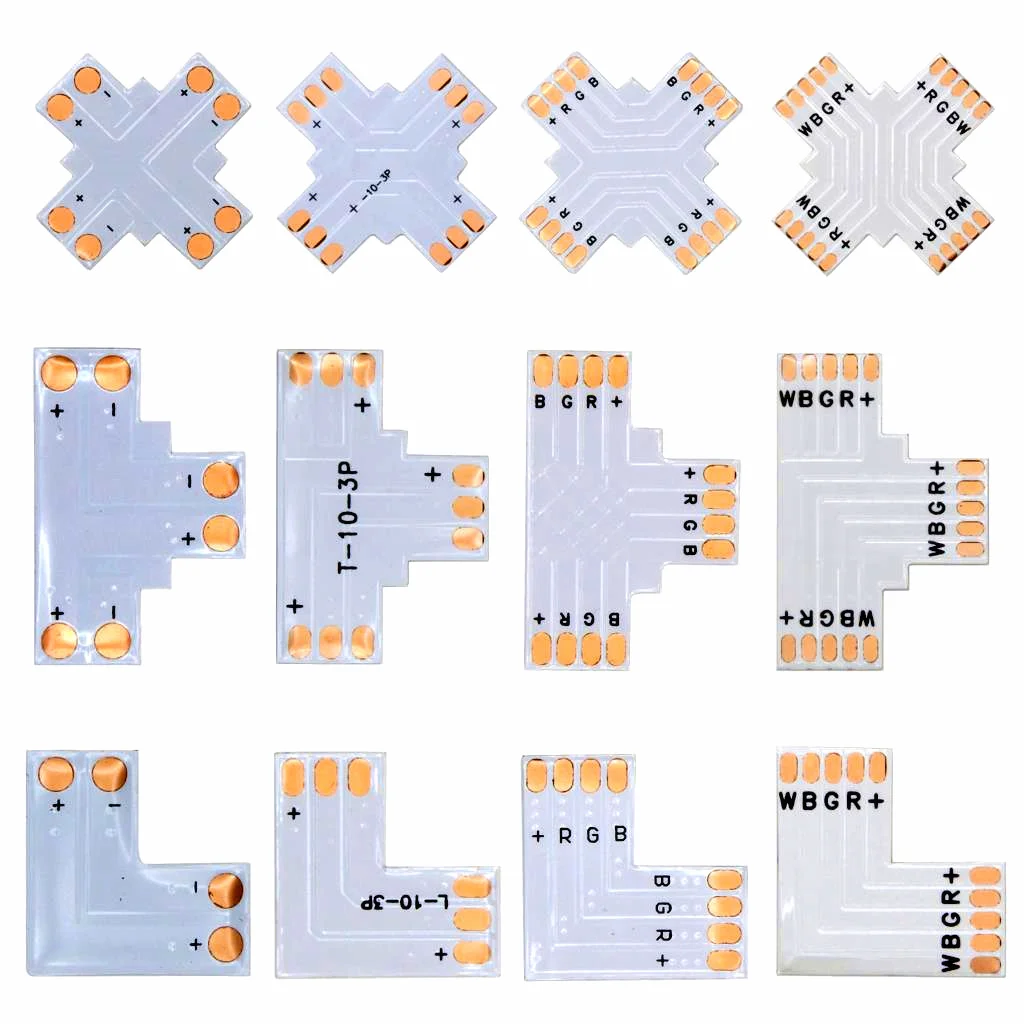 

2pin/3pin/4pin/5pin Corner Connector 8mm/10mm/12mm T/L/X PCB Shape Solderless Connector for WS2812 WS2811 Pixel Led Strip Light