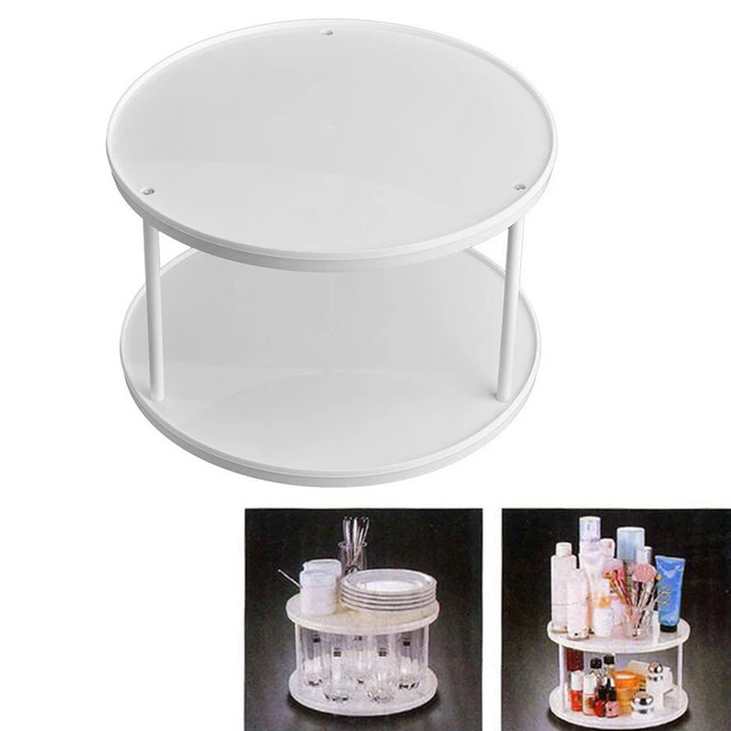 

360 Degree Rotating 2 Tier Spices Fruit Tray Turning Table Cake Rack Hold Organizer Home Kitchen Storage Rack Stand Basket