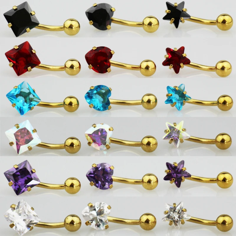 3pcs Zircon Navel Piercing Belly Button Ring Star Heart Barbell Surgical Steel Crystal Ombligo Party Sexy Woman Body Jewelry 14G | Украшения