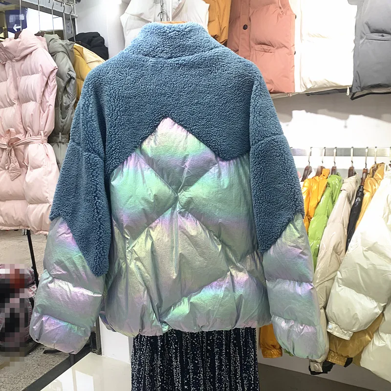 Модное хлопхлопковое пальто с отстрочкой из овечьего меха, Женская свободная короткая теплая куртка, зимнее пальто для девушек, Abrigos Mujer Invierno