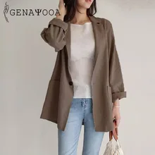 Genayua, элегантное женское пальто, женские блейзеры и куртки, элегантный хлопковый и льняной летний костюм, офисное женское весеннее пальто