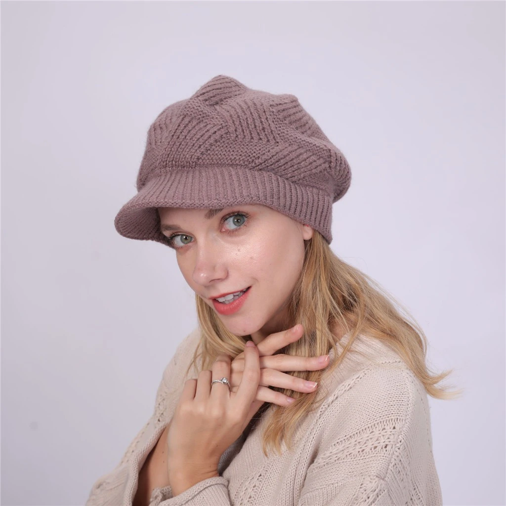 Beret Knitted Hat Keep Warm Winter Casual Beret Knitted Hat Wool Hemming Hat Thicken Ski Hat Sombrero 904