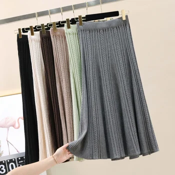 

Knitting Twist Long Midi Skirt Female Fall Winter Fashion High Street Knitted Sweater Skirts 2020 New