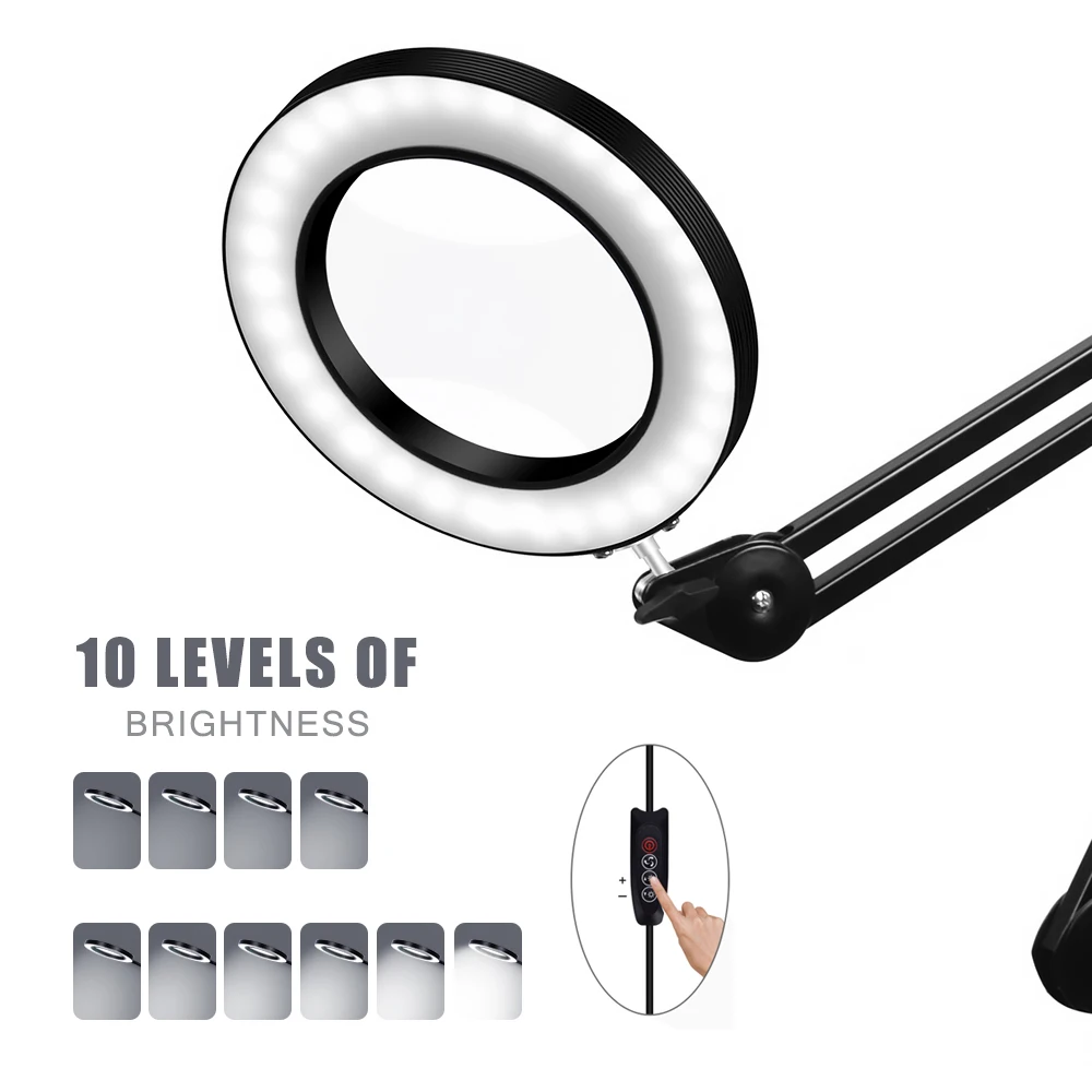  ACALOX Table Lamp Folding USB 5X Magnifying Glass 3 Colors LED Light Magnifier Soldering Third Hand - 4000170445120
