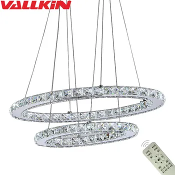 

Dimmable LED Crystal Oval Pendant Lights Fixtures Crystalline Light 2 Ring Indoor Home Cristal Hanging Lighting Modern Suspension Lamp Lustre Hotel Dining room Lamps with Remote