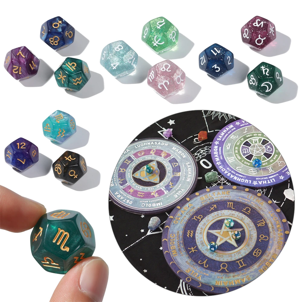 3Pcs Creative Dice 12-Sided Astrology Zodiac Signs Acrylic Dice For  Constellation Divination Toys Entertainment Board Game Dice